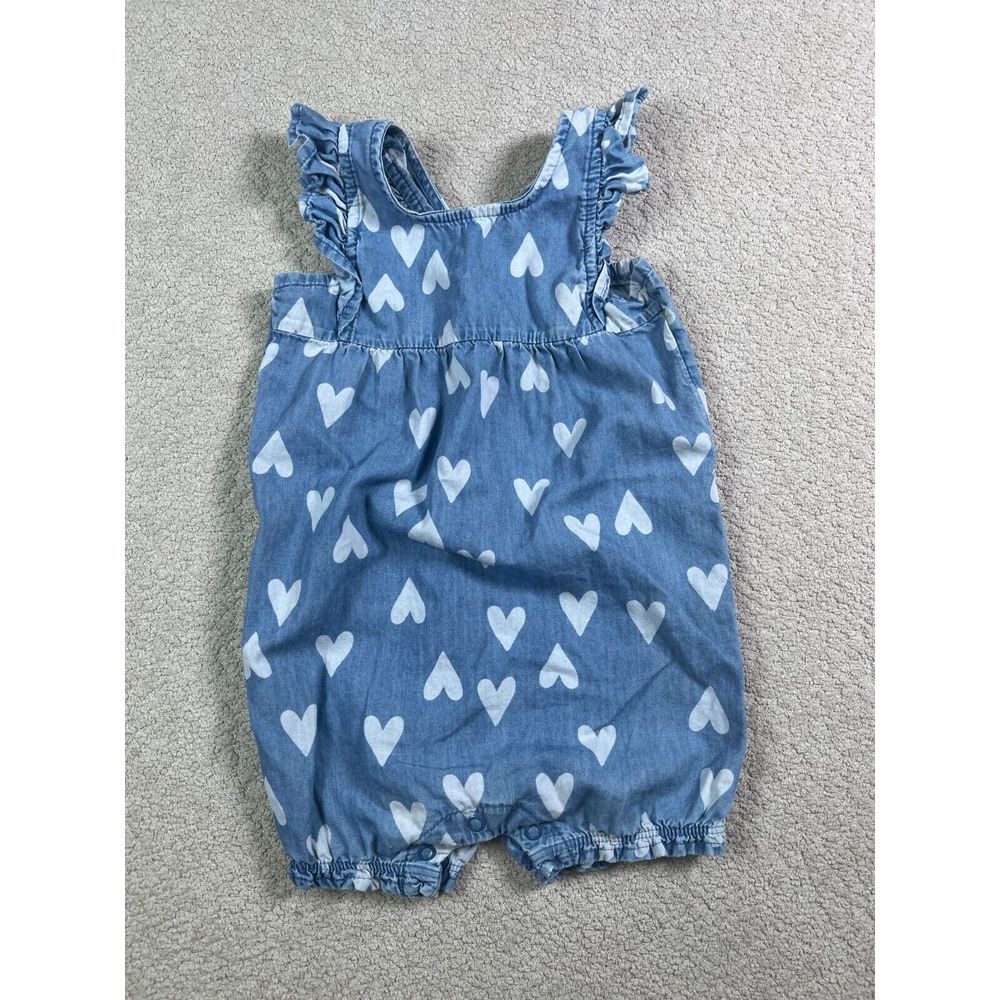 Carters Infant Baby Girl Heart Romper Size 18 Month Blue  Heart Snap Bottom